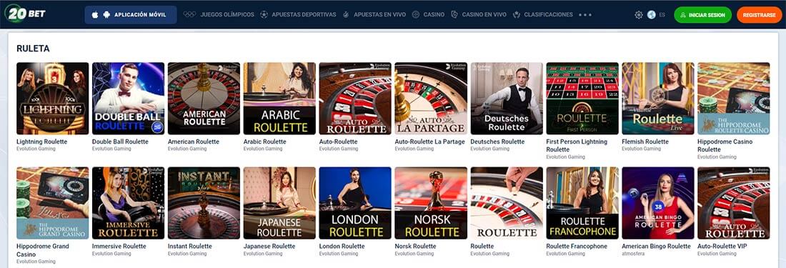 Juegos de ruleta en vivo de 20bet Casino