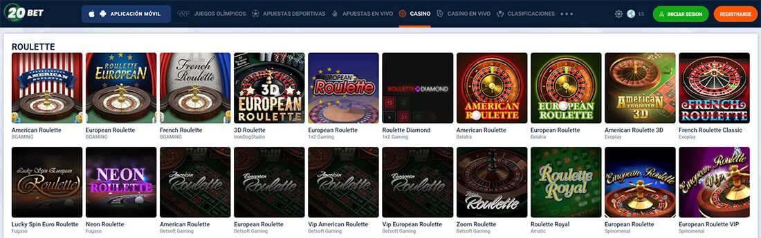 Juegos de ruleta 20bet Casino