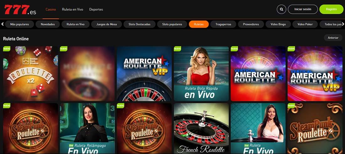 Casino777 tiene más de 20 juegos de ruleta