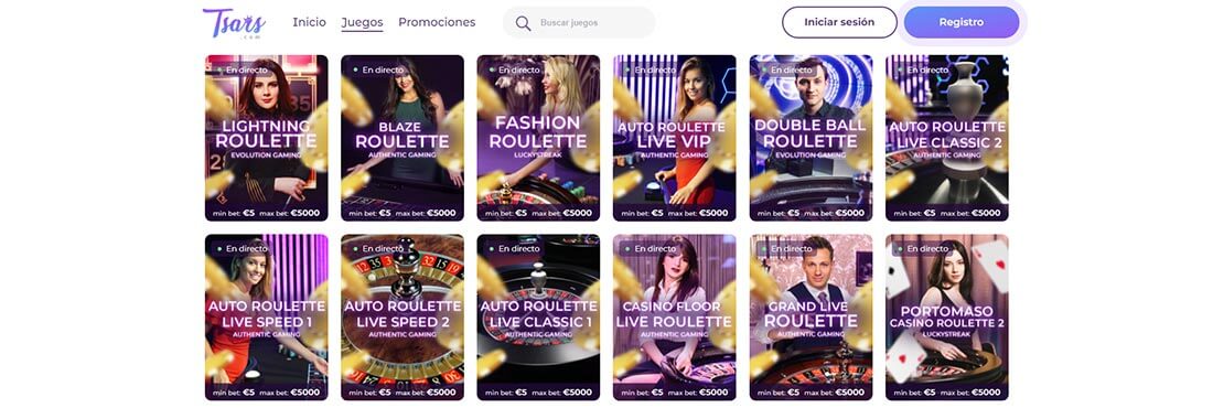 Juegos de ruleta en vivo de Tsars Casino