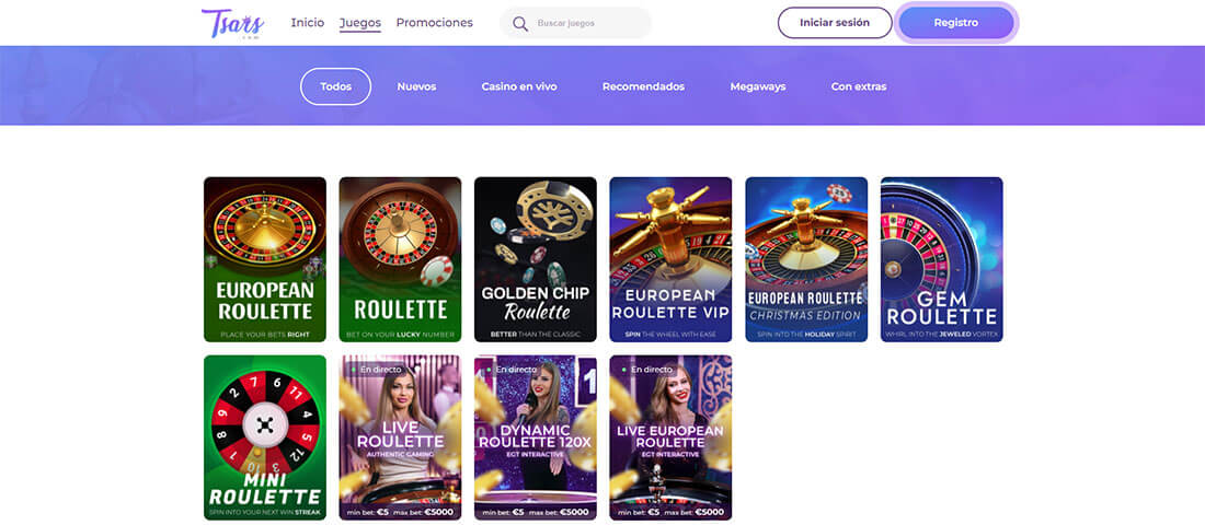 Juegos de ruleta Tsars Casino